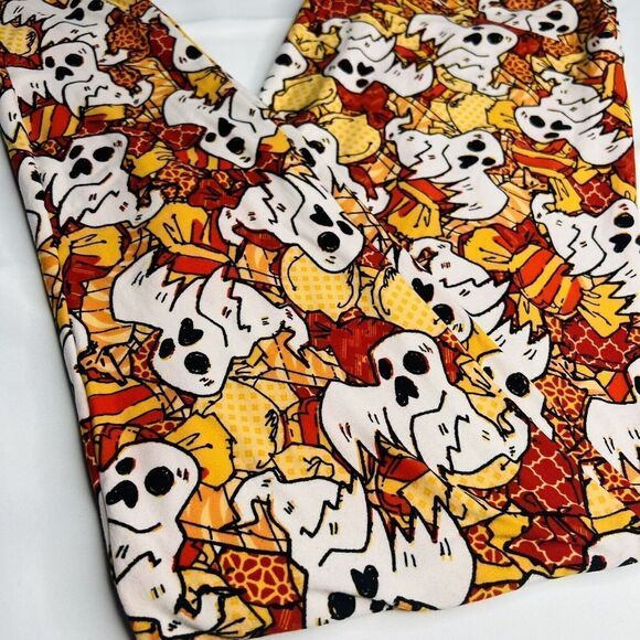 LulaRoe Leggings Tall & Curvy TC Halloween Ghosts Orange Spooky Halloween 0760 - Picture 3 of 6
